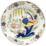 DUTCH DELFT POLYCHROME CHARGER 18TH CENTURY painted in polychrome colours with a blossoming