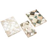 THREE VICTORIAN MOTHER OF PEARL CARD CASES LATE 19TH CENTURY each with lozenge veneered