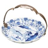 CHINESE BLUE AND WHITE 'HUNTING-PARTY' BARBED RIM DISH KANGXI PERIOD (1662-1722) with later European