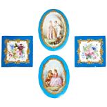 PAIR OF 'SEVRES' STYLE OVAL PORCELAIN PANELS LATE 19TH CENTURY painted with romantic scenes of