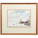 EDWARD SEAGO (1910-1974) 'THE WATERFRONT, LISBON' Watercolour Signed lower left 27cm x 37cm
