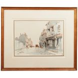 EDWARD SEAGO (1910-1974) 'WET AFTERNOON, YARMOUTH' Watercolour and wax crayon Signed lower left 27cm