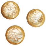 SET OF THREE JAPANESE SATSUMA BUTTONS MEIJI / TAISHO PERIOD  each painted with waterbirds amidst