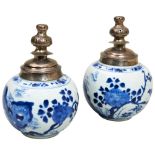 PAIR OF CHINESE BLUE AND WHITE PORCELAIN SILVER MOUNTED ROSEWATER SPRINKLERS PORCELAIN, KANGXI