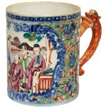 LARGE CHINESE EXPORT 'MANDARIN PALETTE' TANKARD QIANLONG PERIOD (1736-1795) the cylindrical sides