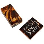 VICTORIAN TORTOISE SHELL AND MOTHER OF PEARL CARD CASE AND A TORTOISE SHELL CIGAR CASE LATE 19TH