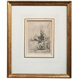 AUGUSTUS EDWIN JOHN (1878-1961) A RABBI STUDYING etching, signed in pencil, 12/25, framed 14cm x