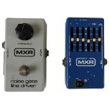 A VINTAGE MXR BLOCK LOGO NOISE GATE LINE DRIVER GUITAR PEDAL (1975-84) with external power input.