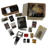 A QUANTITY OF GUITAR RELATED ACCESSORIES and spares including machine heads, bridge parts,  strap