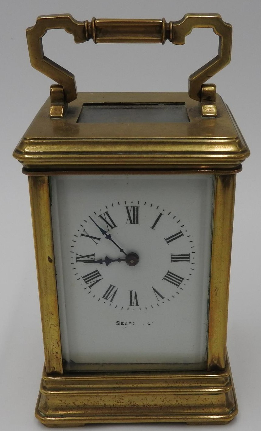 A FRENCH BRASS CASED CARRIAGE CLOCK, 12 x 8 x 7.5cm - Image 2 of 3