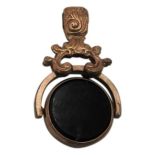 A VICTORIAN SPINNING FOB SET WITH BLOOD STONE