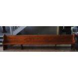 A LARGE PITCH PINE CHURCH PEW/BENCH SEAT, 92 x 429 x 46cm