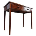 A VICTORIAN MAHOGANY SIDE TABLE WITH TWO DRAWERS, on four tapered legs