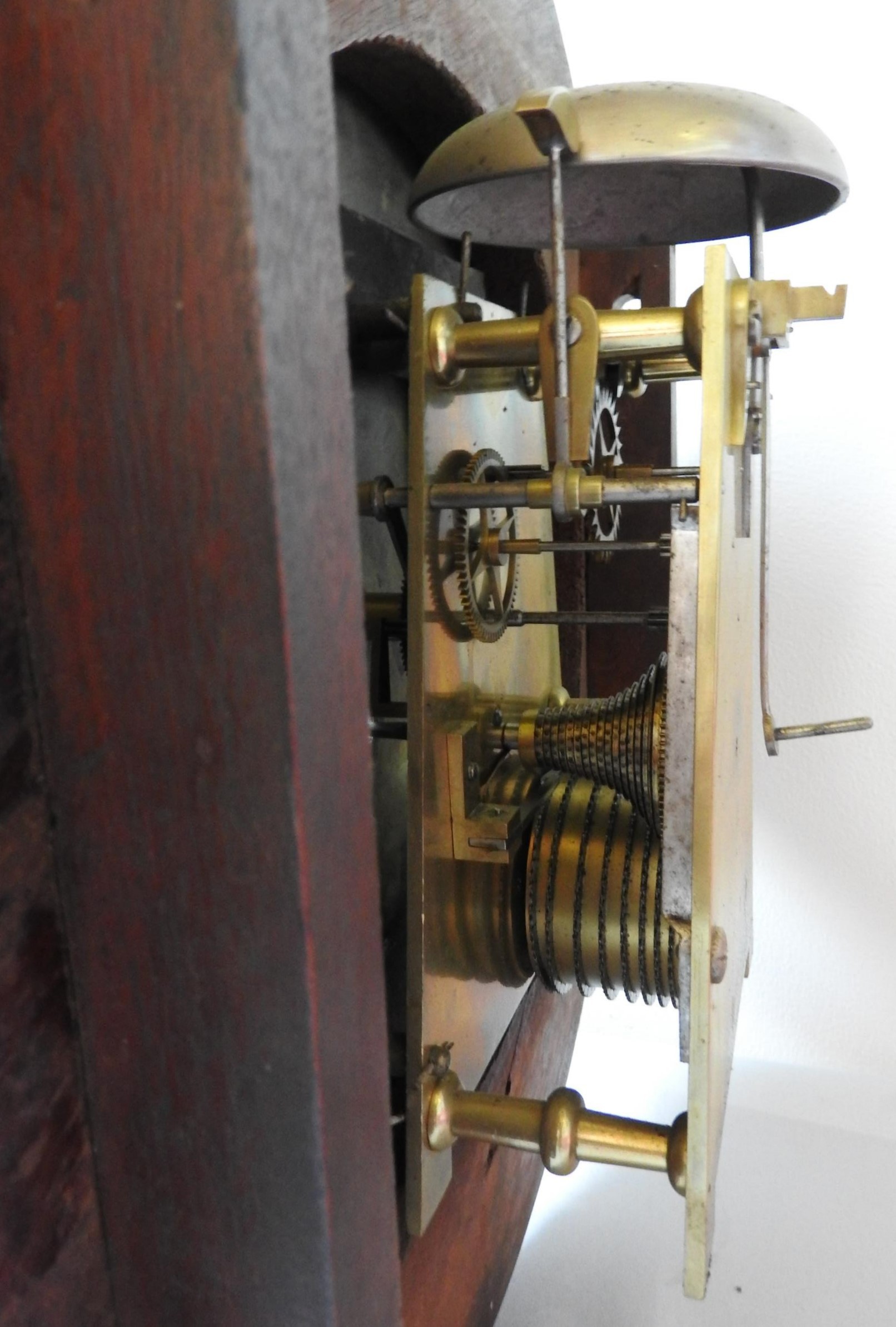 19TH CENTURY MAHOGANY DROP CASE FUSEE WALL CLOCK, Dell & Co. Bristol, striking, 30cm dial - Image 4 of 5