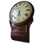 19TH CENTURY MAHOGANY DROP CASE FUSEE WALL CLOCK, Dell & Co. Bristol, striking, 30cm dial