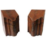 A PAIR OF REGENCY MAHOGANY CROSSBANDED SERPENTINE FRONTED KNIFE BOXES, with later additions to the