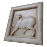 INDIAN SQUARE MARBLE PANEL DEPICTING A HINDU SACRED COW, 20th Century, 38cm x 39cm