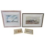 FOUR VARIOUS FRAMED WATER COLOURS OF RURAL AND MARITIME SCENES