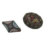 TWO VINTAGE ITALIAN MICROMOSAIC BROOCHES, one oval shaped, and another lozenge shaped, both 3.5cm