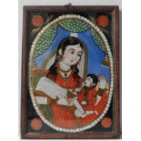 AN KRISHNA ART PAINTING ON GLASS PANEL, 35 x 24cm