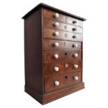 A 19TH CENTURY ROSEWOOD SPECIMEN CHEST OF SIX DRAWERS, with a bird decorated marquetry top and