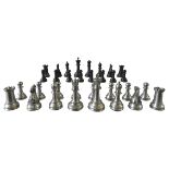 A COMPLETE SET OF 20th CENTURY PEWTER CHESS PIECES