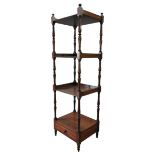 19TH CENTURY FOUR TIER WHATNOT, three galleried shelves united by turned spindles on top of a base