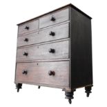 A VICTORIAN MAHOGANY CHEST OF FIVE DRAWERS, comprising of two short drawers over three long drawers,