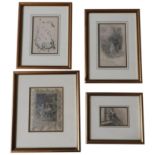 A SELECTION OF FOUR LATE 19TH PENCIL ILLUSTRATIONS SIGNED A.K TWEDELL, the largest measuring 21 x