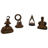 A 19TH CENTURY MASONIC FOB AND THREE OTHERS, set with hard stones and semi precious stones (4)