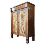 A REGENCY ROSEWOOD BRASS INLAID TWO DOOR CABINET, 89 x 68 x 28cm