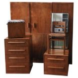 A HEAL'S ART DECO BEDROOM SUITE, comprising of triple wardrobe, dressing chest, stool, small chest