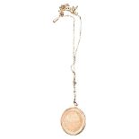 A 9CT ROSE GOLD LOCKET AND CHAIN, 26cm, 7 grams