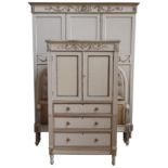 A MAPLE & CO. FRENCH STYLE TRIPLE WARDROBE AND TALLBOY, ALONG WITH A MATCHING BED STEAD, all