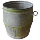 A GALVANISED STEEL BARREL STYLE STORAGE TUB WITH TWO HANDLES, 52cm high x 47cm diameter