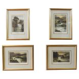 A SET OF FOUR EARLY 20TH CENTURY FLY FISHING LITHOGRAPHS, 17cm x 19cm