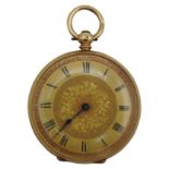 A GOLD FOB WATCH STAMPED 18K, the interior back plate inscribed E. J Vokes, Bath & Geneva, with