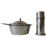 A SILVER CONDIMENT DISH WITH GLASS LINE AND A PEPPER POT, Birmingham 1926, G L Connell Ltd. 5.9oz in