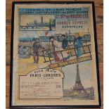 1929 PARIS-LONDON TRAIN PROMOTIONAL POSTER Charming original period item promoting cross-continental