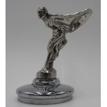 A CHROMED CAR HOOD ORNAMENT 'SPIRIT OF ECSTASY', 14 cm high