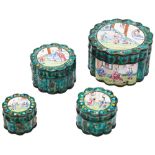 SET OF FOUR GRADUATED CANTON ENAMEL BOXES QING DYNASTY, 19TH CENTURY each painted with scenes of