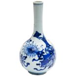 BLUE & WHITE BOTTLE VASE KANGXI PERIOD (1662-1722) the sides painted in tones of underglaze blue