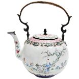 CANTON ENAMEL TEAPOT QIANLONG PERIOD (1736-1795) the globular sides finely painted with scholars and