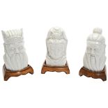 GROUP OF THREE BLANC-DE-CHINE IMMORTALS BUSTS LATE QING / REPUBLIC PERIOD raised on fitted