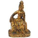 GILT BRONZE FIGURE OF GUANYIN  SONG DYNASTY OR LATER  modelled seated in royal ease (rajalilasana)