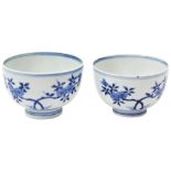 TWO BLUE AND WHITE 'PRUNUS' BOWLS QING DYNASTY, 18TH / 19TH CENTURY the sides painted in tones of