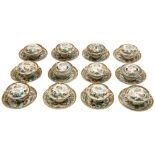 GROUP OF TWELVE FAMILLE VERTE COVERED BOWLS AND STANDS LATE QING DYNASTY / REPUBLIC PERIOD each