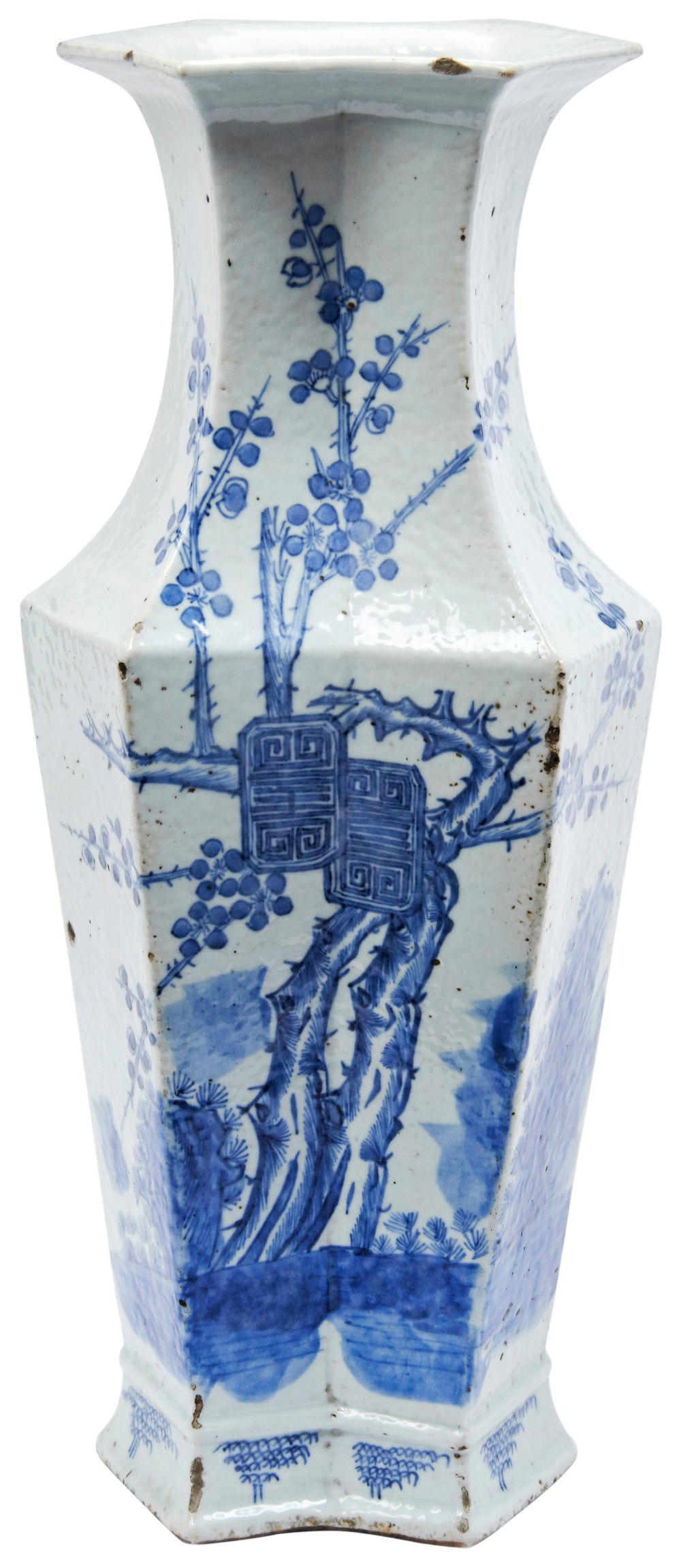 RARE BLUE & WHITE 'DOUBLE-SQUARE' VASE QING DYNASTY, 18TH CENTURY the shaped angular sides painted