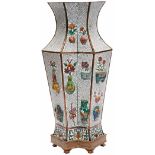 LARGE CHINESE CLOISONNE 'DOUBLE-SQUARE' VASE 20TH CENTURY the sides decorated in relief with