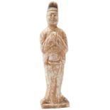 SMALL POTTERY FIGURE OF AN ATTENDANT TANG DYNASTY (618-907) 18.5cm high